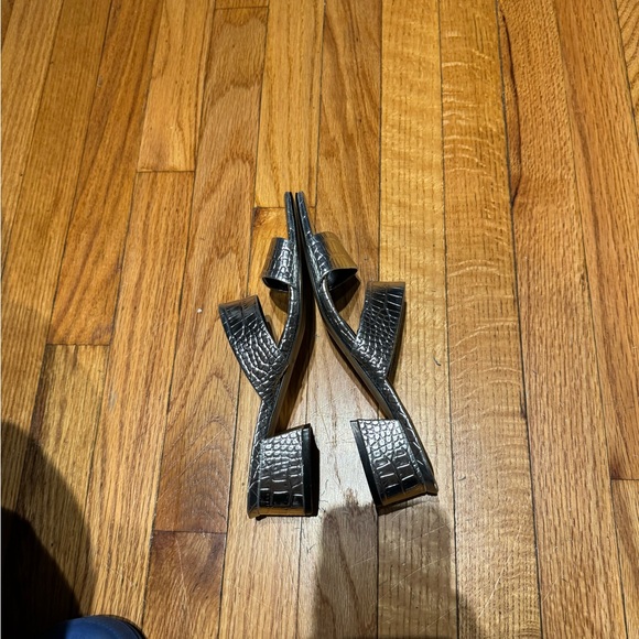 Alligator Crocodile Animal Print Slip Embossed shiny wide Strap Chunky block hel - Picture 4 of 9